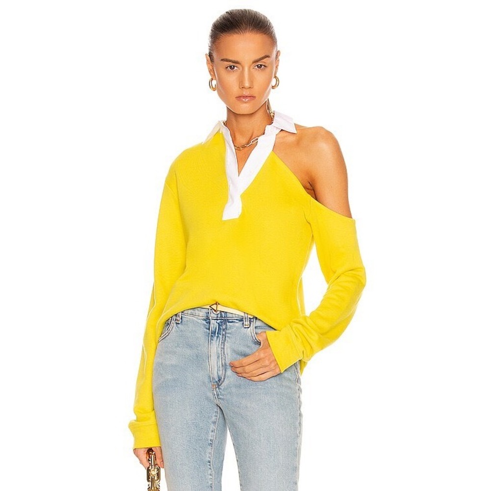 RtA Marla One Shoulder Rugby Top Yellow White Collar WU21-A213-7132MDWLK